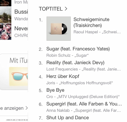 screenshot i-tunes charts mit schweigeminute